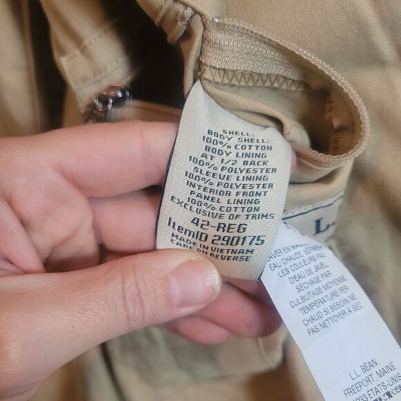 LL BEAN Field Jacket Utility Coat Safari Unstructured Blazer Elbow Patches SZ 42 - Picture 9 of 16